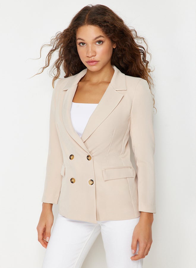 trendyol Beige Regular Lined Double Breasted Closure Woven Blazer Jacket TWOSS21CE0107 - Image 4