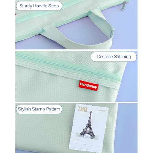 Pendancy Mesh Zipper Pouch 11x13.7 in, Large Double Pocket Waterproof File Bag with Handle, A4 Size Foldable Document Storage for Puzzle Project/Cross Stitch/Travel/Office（Green） - Image 5