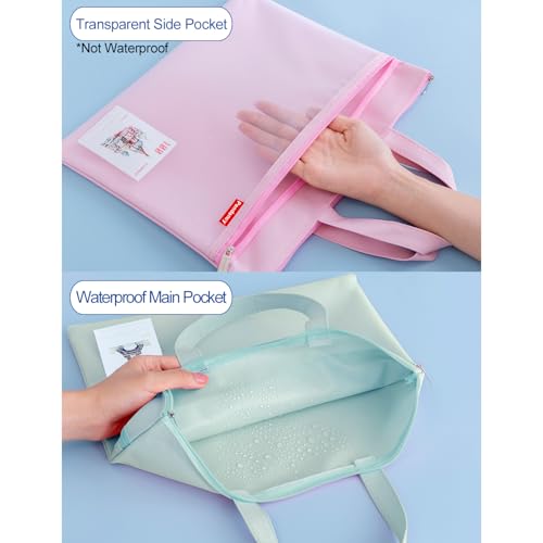 Pendancy Mesh Zipper Pouch 11x13.7 in, Large Double Pocket Waterproof File Bag with Handle, A4 Size Foldable Document Storage for Puzzle Project/Cross Stitch/Travel/Office（Green） - Image 4