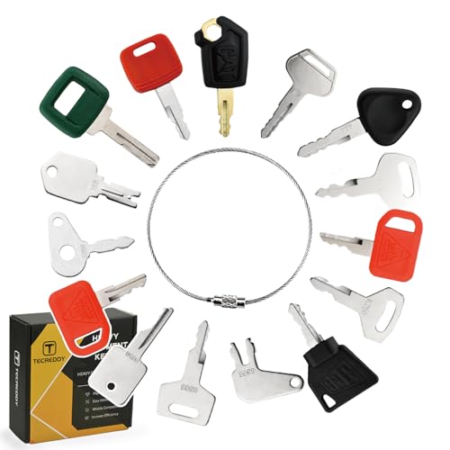 Tecreddy 15PCS Heavy Equipment Keys Master Set, Construction Keys for Cat Caterpillar 5P8500 John Deere AT195302 Komatsu 787 Volvo 777 Bobcat D250 JCB 14603 Case S450 Hitachi H800 Hyster 166 Takeuchi H806 - Image 1