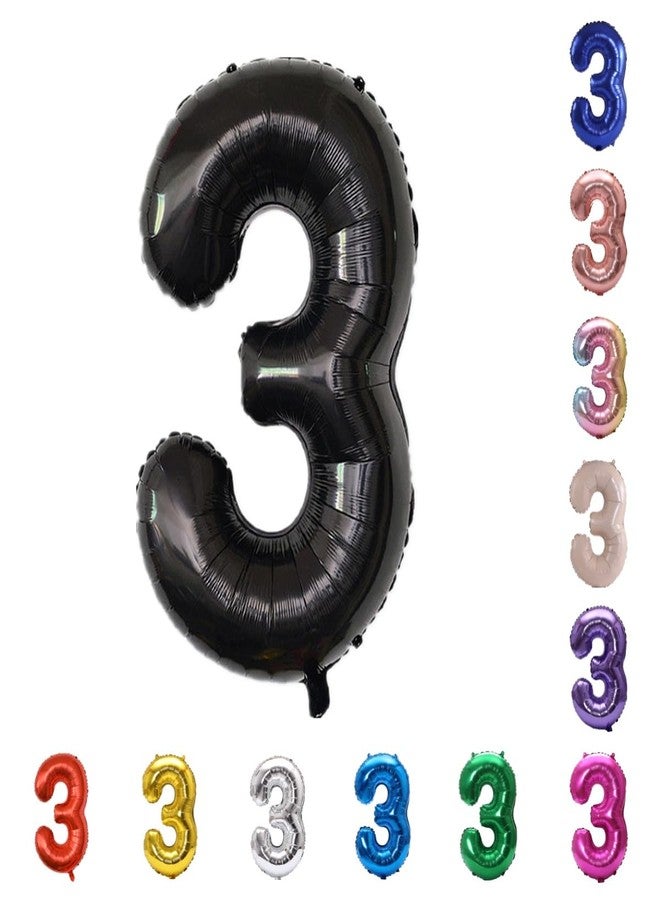 YPSelected 32 Inch Large Foil Helium Number Balloon Birthday Wedding Party 0-9 (Black, 3) - Image 1
