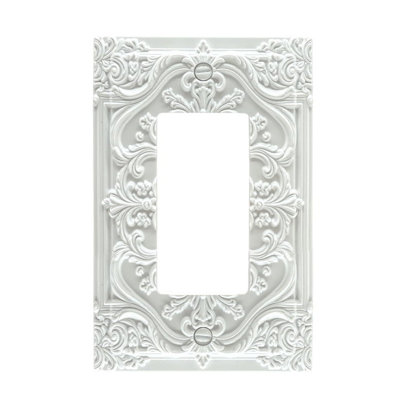 Spshian Decorative Outlet Covers White Flower Elegant 3D Floral Embossed 1 Gang Rocker Light Switch Cover Plate Single Decora Light Switch Covers Wall Plate Faceplate for Bedroom Home Decor - Image 1