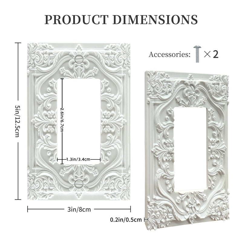 Spshian Decorative Outlet Covers White Flower Elegant 3D Floral Embossed 1 Gang Rocker Light Switch Cover Plate Single Decora Light Switch Covers Wall Plate Faceplate for Bedroom Home Decor - Image 5