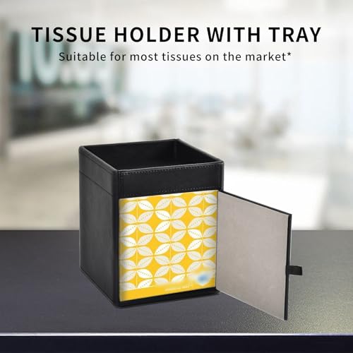 XNONE Tissue Box Cover Square Tissue Box Holder PU Leather Facial Tissues Organizer with Storage Tray for Bathroom Vanity Bedroom Office Car, Stylish Napkin Caddy Decorative Organizer (Black) - Image 3