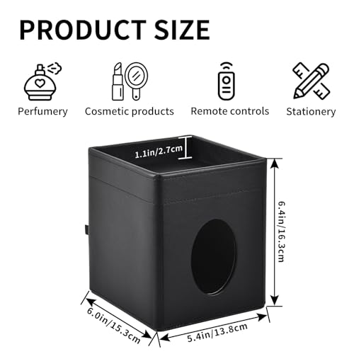 XNONE Tissue Box Cover Square Tissue Box Holder PU Leather Facial Tissues Organizer with Storage Tray for Bathroom Vanity Bedroom Office Car, Stylish Napkin Caddy Decorative Organizer (Black) - Image 5