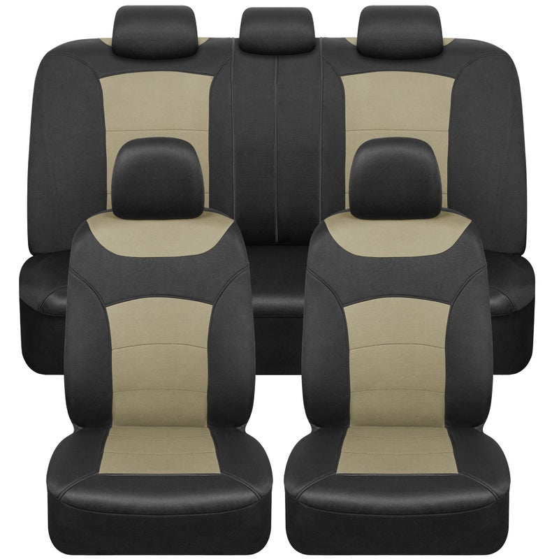 BDK carXS Turismo Car Seat Covers Full Set Beige TwoTone Front Seat Covers with Split Rear Bench Back Seat Cover Automotive Seat Covers for Trucks SUV Van Auto