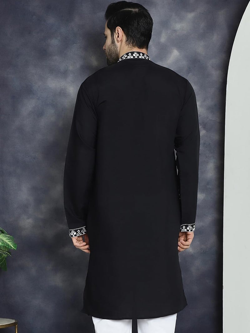 Jompers Men's Black Embroidered Kurtas (Black, XXL) - Image 2