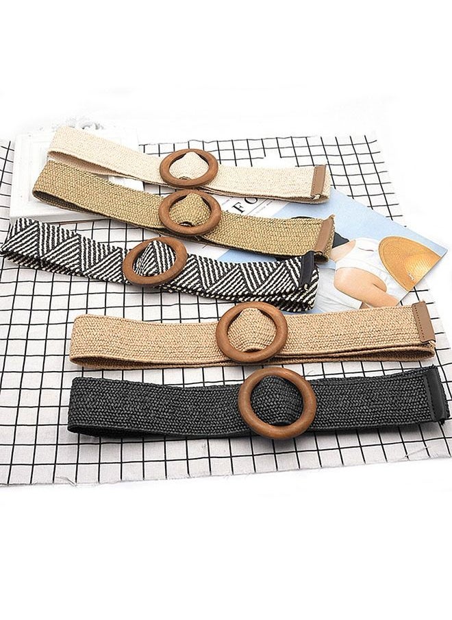 Generic - Round Buckle Woven Belt Khaki - Image 1