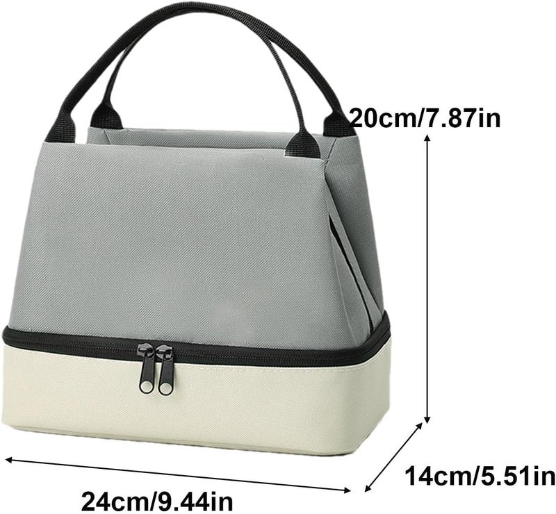 XBEY Oxford Cloth, Aluminum Foil, Pearl Cotton Insulated Lunch Box,Double-Layer Lunch Tote - Double-Layer Lunch Bag Insulated Hot Cold Travel Lunch Bag Food Storage Bag with Handle (Grey), 2 Liter - Image 2