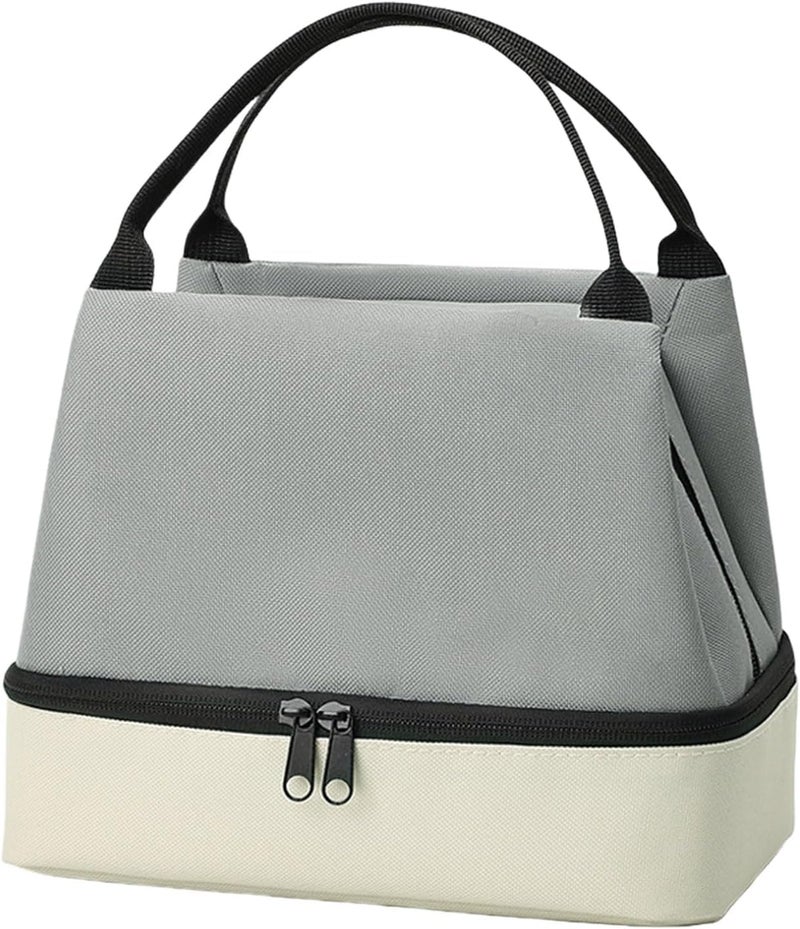 XBEY Oxford Cloth, Aluminum Foil, Pearl Cotton Insulated Lunch Box,Double-Layer Lunch Tote - Double-Layer Lunch Bag Insulated Hot Cold Travel Lunch Bag Food Storage Bag with Handle (Grey), 2 Liter - Image 3