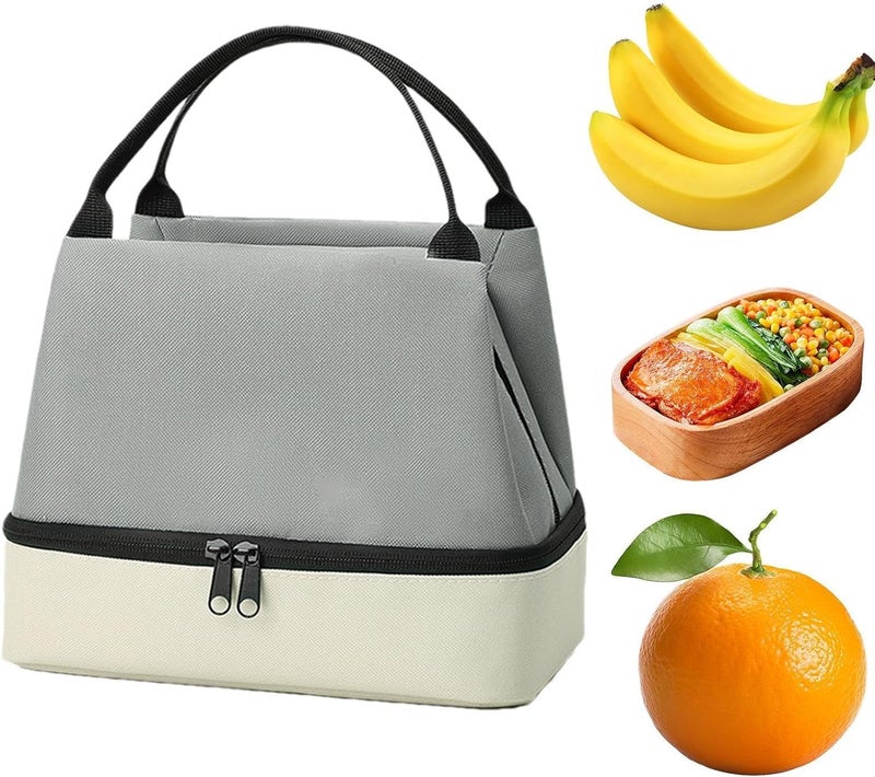 XBEY Oxford Cloth, Aluminum Foil, Pearl Cotton Insulated Lunch Box,Double-Layer Lunch Tote - Double-Layer Lunch Bag Insulated Hot Cold Travel Lunch Bag Food Storage Bag with Handle (Grey), 2 Liter - Image 5
