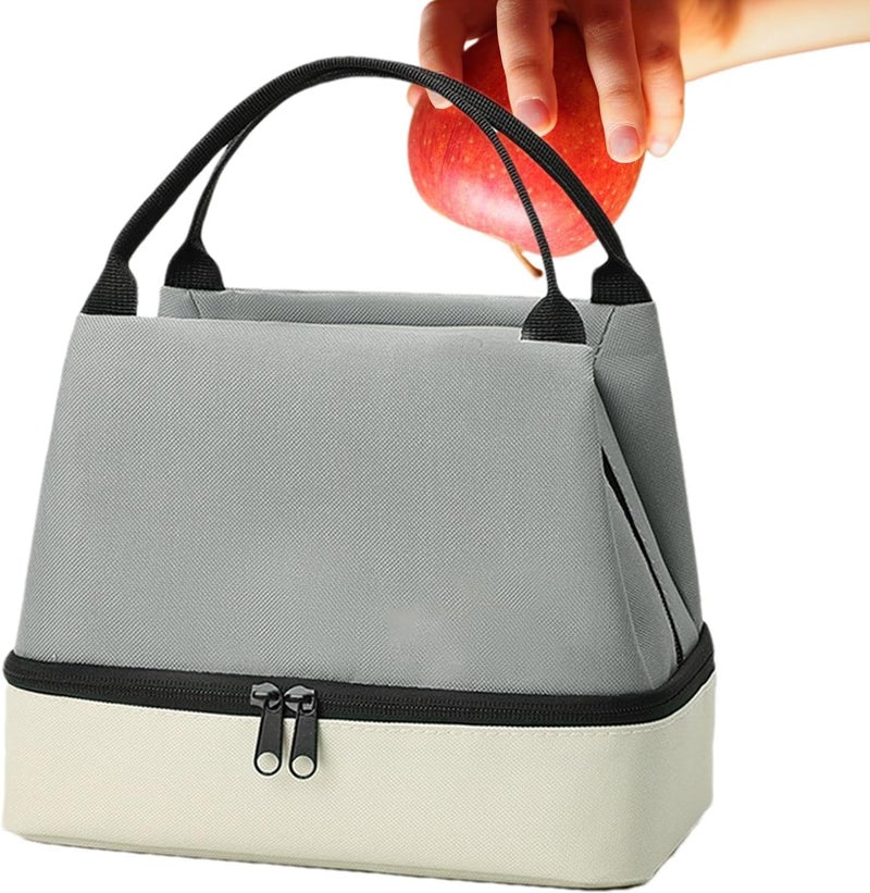 XBEY Oxford Cloth, Aluminum Foil, Pearl Cotton Insulated Lunch Box,Double-Layer Lunch Tote - Double-Layer Lunch Bag Insulated Hot Cold Travel Lunch Bag Food Storage Bag with Handle (Grey), 2 Liter - Image 1