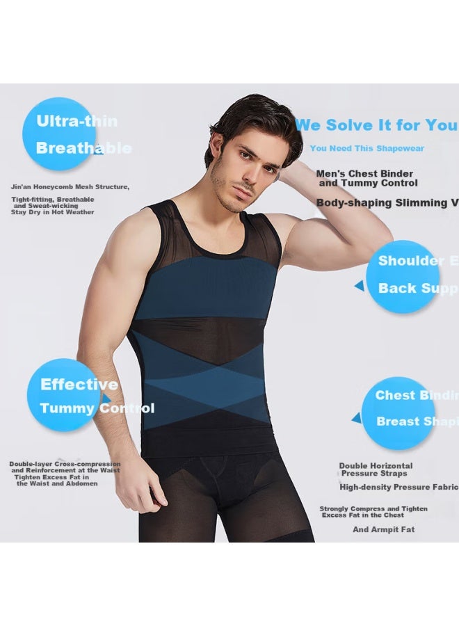 LANG SHA Langsha Men's Invisible Tummy Control Vest Slimming Body Shaper Waist Trainer Shapewear Black L - Image 2