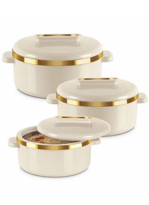 Set of 3 Inner Stainless Steel Hotpot 1000 ml, 1500 ml, 2500 ml Beige/Gold
