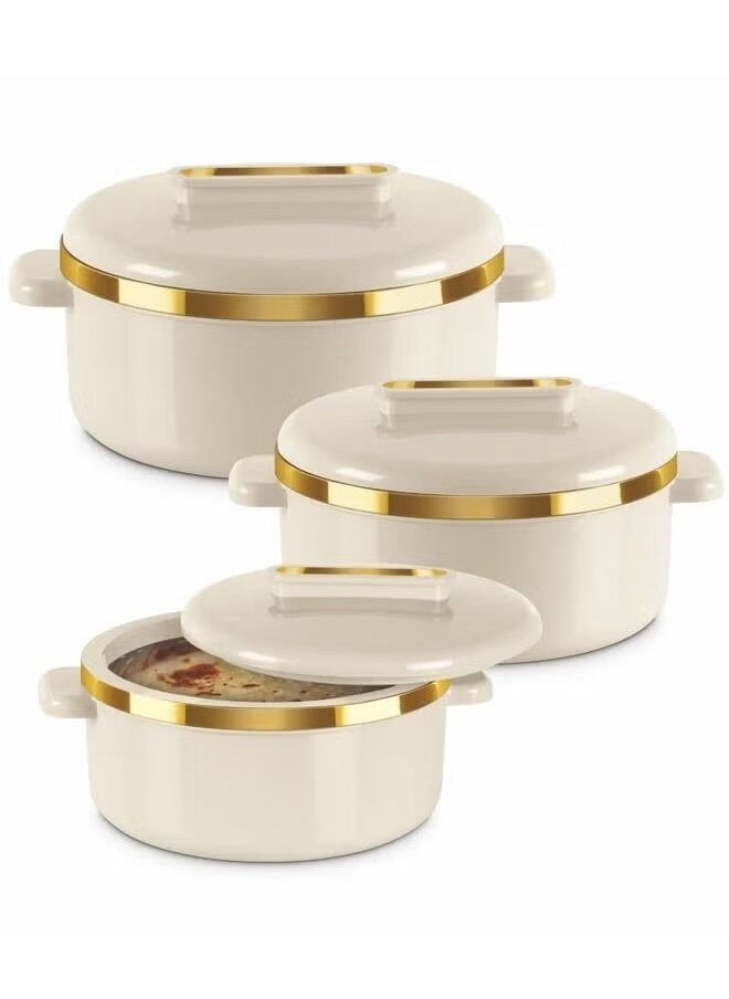 Set of 3 Inner Stainless Steel Hotpot 1000 ml, 1500 ml, 2500 ml Beige/Gold