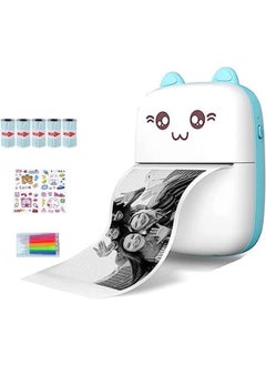 Mini Printer,Portable Inkless Printers,Portable Thermal Printer,Mini Photo Printer,5 Rolls of Printer Paper,5 Colored Pens,Cartoon sticker, for Office,Home