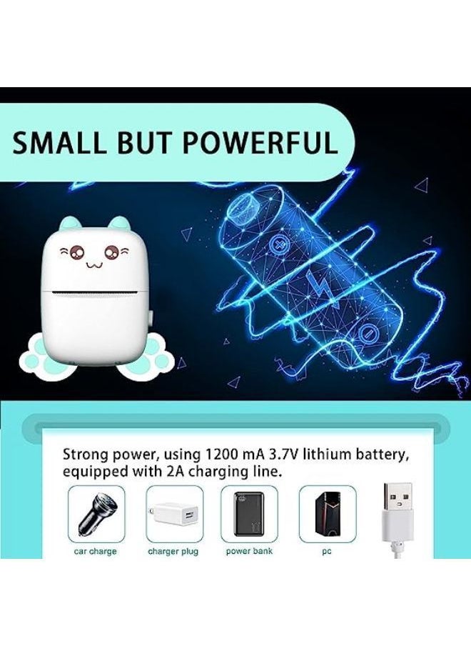 Generic - Mini Printer,Portable Inkless Printers,Portable Thermal Printer,Mini Photo Printer,5 Rolls of Printer Paper,5 Colored Pens,Cartoon sticker, for Office,Home - Image 1