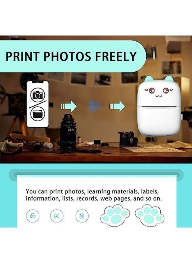 Generic - Mini Printer,Portable Inkless Printers,Portable Thermal Printer,Mini Photo Printer,5 Rolls of Printer Paper,5 Colored Pens,Cartoon sticker, for Office,Home - Image 1