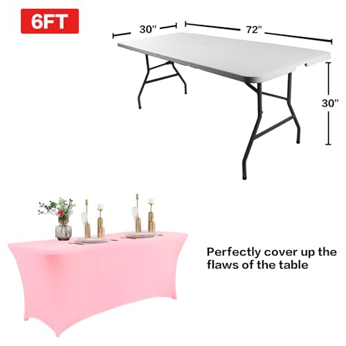 IVAPUPU 2 Pack 6FT Table Cloth for Rectangular Fitted Events Stretch Pink Table Covers Washable Spandex Tablecloth Protector for Party, Wedding, Cocktail, Banquet, Festival - Image 3