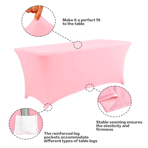 IVAPUPU 2 Pack 6FT Table Cloth for Rectangular Fitted Events Stretch Pink Table Covers Washable Spandex Tablecloth Protector for Party, Wedding, Cocktail, Banquet, Festival - Image 2