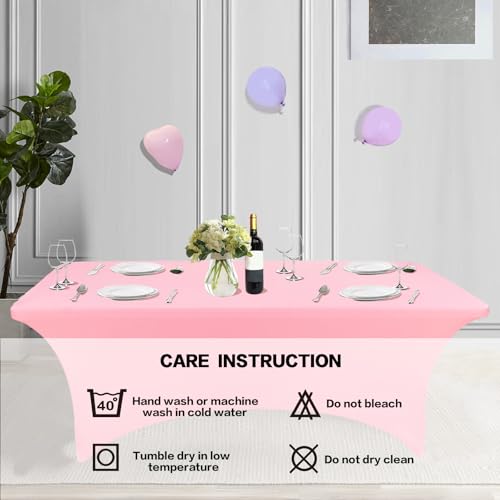 IVAPUPU 2 Pack 6FT Table Cloth for Rectangular Fitted Events Stretch Pink Table Covers Washable Spandex Tablecloth Protector for Party, Wedding, Cocktail, Banquet, Festival - Image 5