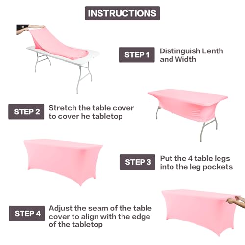 IVAPUPU 2 Pack 6FT Table Cloth for Rectangular Fitted Events Stretch Pink Table Covers Washable Spandex Tablecloth Protector for Party, Wedding, Cocktail, Banquet, Festival - Image 4