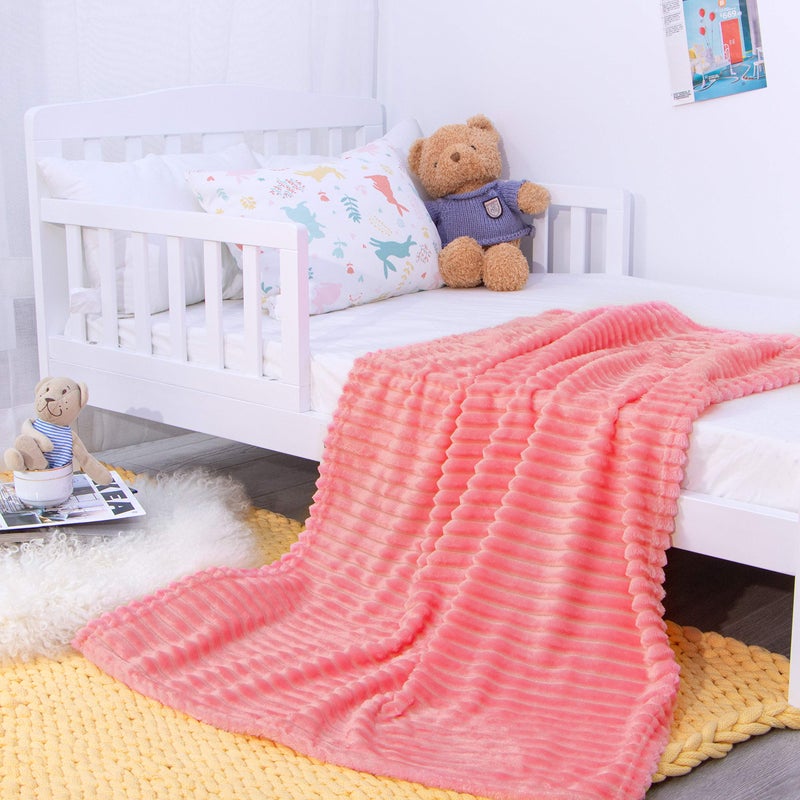 NTBAY Flannel Fuzzy Toddler Blanket, Fluffy Warm and Lightweight Reversible Stripes Design Baby Plush Blanket, 30x40 Inches, Pink - Image 5