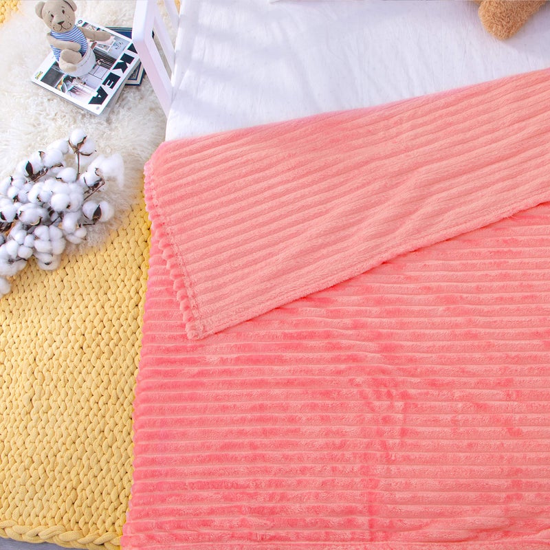 NTBAY Flannel Fuzzy Toddler Blanket, Fluffy Warm and Lightweight Reversible Stripes Design Baby Plush Blanket, 30x40 Inches, Pink - Image 4