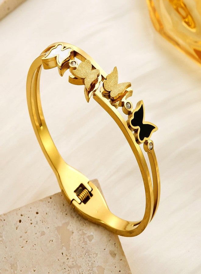 MEENAZ Gold Bangle Butterfly Bracelet for Women Stylish | Stainless Steel Crystal Stone Design Kada for Girls| Anti Tarnish Jewellery for women | Valentine Gift for girlfriend Wife gifts for woman-293 - Image 5