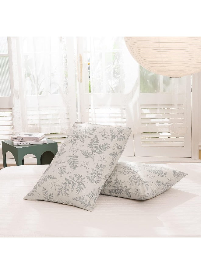 ECOCOTT 2 Pack Pillowcase Queen Size with Green Botanical Plant Leaves Pattern Pillow Cases Set, 100% Cotton Queen Pillow Covers Envelope Closure (Queen, 20"x30") - Image 2