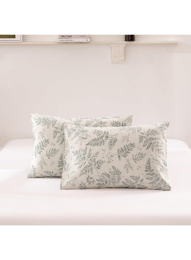 ECOCOTT 2 Pack Pillowcase Queen Size with Green Botanical Plant Leaves Pattern Pillow Cases Set, 100% Cotton Queen Pillow Covers Envelope Closure (Queen, 20"x30") - Image 4