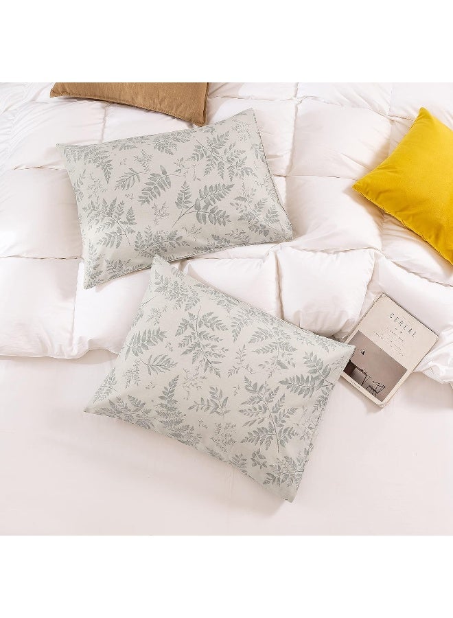 ECOCOTT 2 Pack Pillowcase Queen Size with Green Botanical Plant Leaves Pattern Pillow Cases Set, 100% Cotton Queen Pillow Covers Envelope Closure (Queen, 20"x30") - Image 3