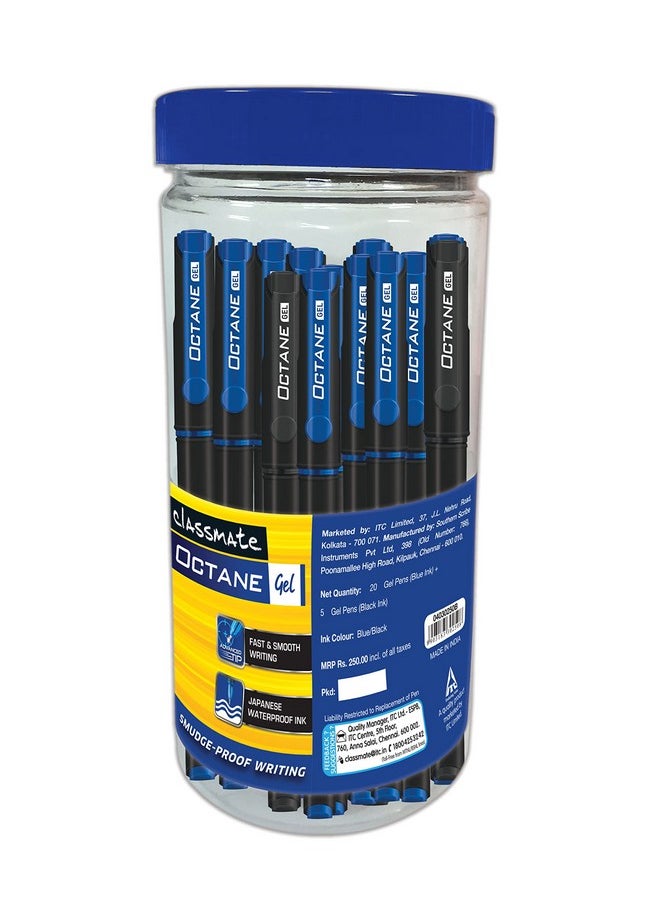 classmate Octane- Blue And Black Gel Pens (Pack Of 25)Smooth Writing Penswater-Proof Ink For Smudge-Free Writingpreferred By Students For Exam & Class Notesstudy At Home Essentials  - Image 1