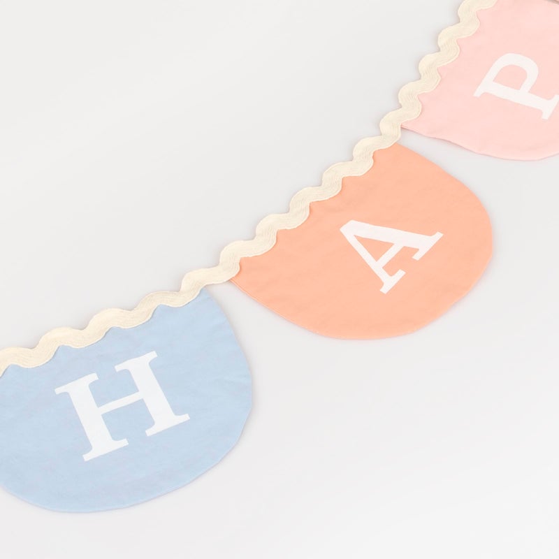 Meri Meri Happy Birthday Fabric Pennant Banner (Pack of 1), 7.5' Party Banner, 11' Including Excess Cord, Birthday Garland Party Decorations - Image 3