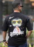 مانياك Maniac Mens Attitude Printed Round Neck 3/4th Sleeve Black Cotton Oversized T-Shirt