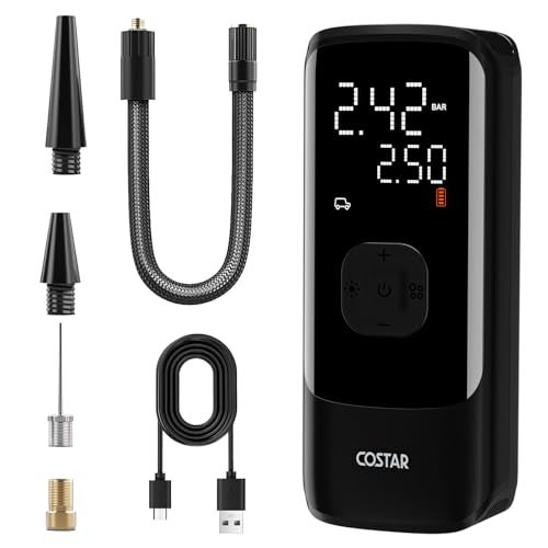 COSTAR Air Compressor Tyre Inflator for Car, 50Psi Cordless with Accurate Pressure LCD Display, 4000Mah Portable Air Pump, 2X Faster Inflation, Suitable for Motorcycle, Cycle, E-Bikes, Black - Image 1