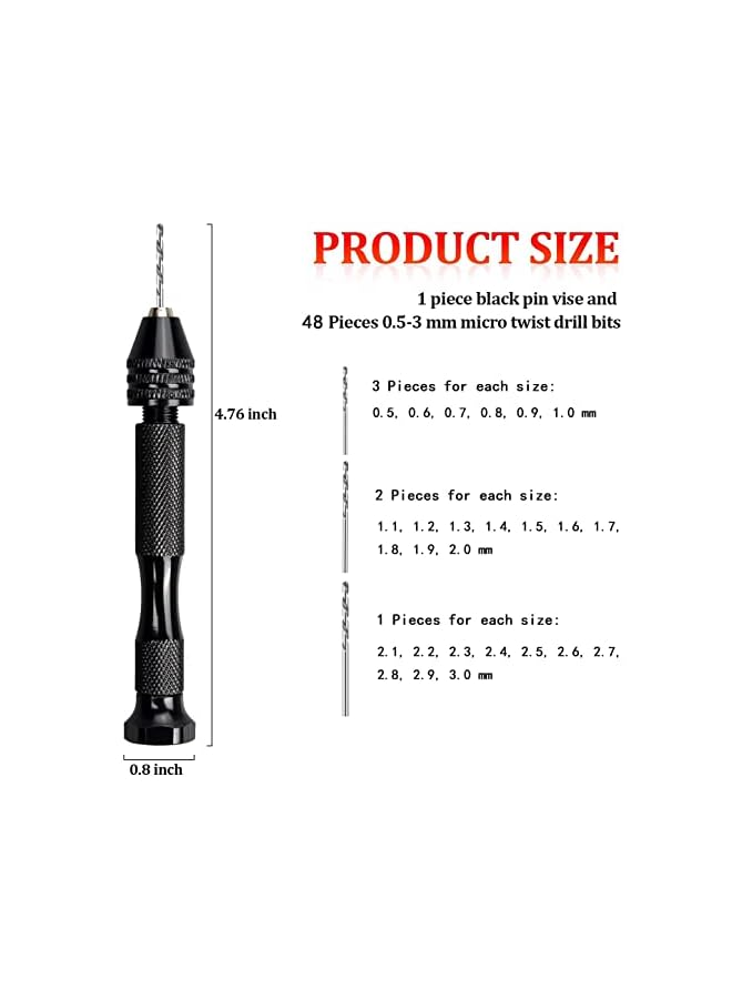 vesus Pieces Pin Vises Mini Twist Drill Bits Set Hand Drill Bits Micro with Precision Hand Pin Vise Rotary Tools for Wood,Jewelry, Plastic etc - Image 2