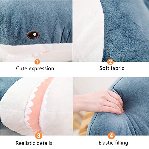 XIAOHONG 39 inch Giant Shark Stuffed Animal,Soft Shark Cushion Pillow Shark Plush Pillows,Chubby Stuffed Shark Toy Kid's Room Décor,Perfect Stress Relief for Women - Image 2