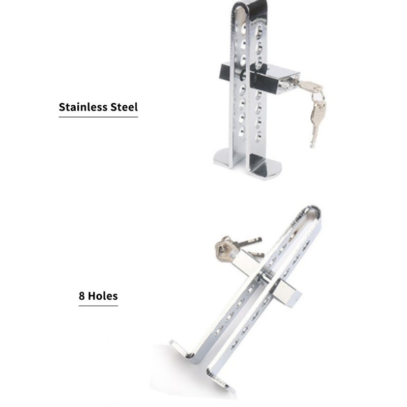 Brake Pedal Lock: Silver Heavy-Duty Stainless Steel - Anti-Pry Anti-Cut Vehicle Anti-Theft Device With 8 Adjustable Holes 2 Keys for Most Cars, Trucks, Vans, SUVs - Image 3