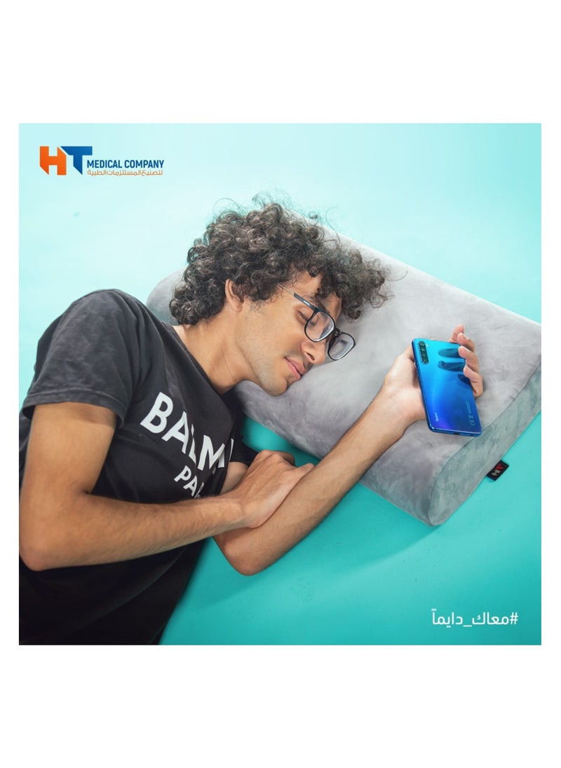 اتش تي مخده سرير للنوم بشكل صحي من الميموري الالمانى عالي الجودة , مخده طبيه للوقايه من آلم الرقبه ومضادة للشخير, لون رمادى  - Image 4