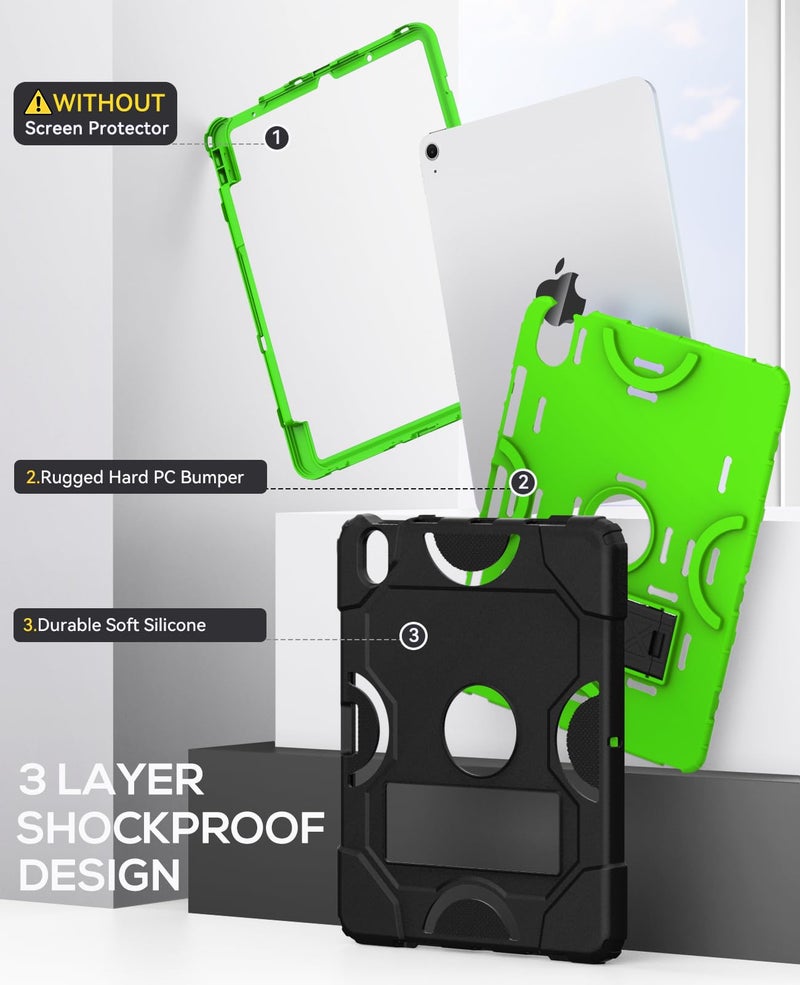 Cantis Case for iPad Air 11-inch (M3) 2025/ (M2) 2024, iPad Air 5th/4th Generation (2022/2020) 10.9 Inch, Heavy Duty Shockproof Rugged Protective for i Pad Air 11'', Black+Green+Black - Image 4