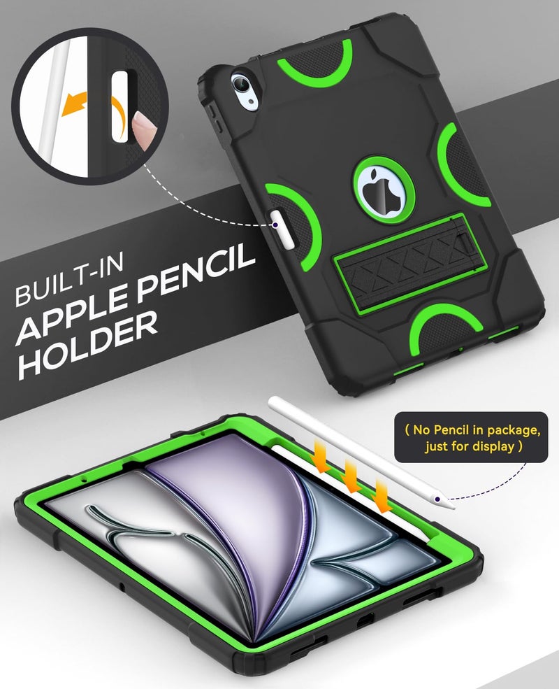 Cantis Case for iPad Air 11-inch (M3) 2025/ (M2) 2024, iPad Air 5th/4th Generation (2022/2020) 10.9 Inch, Heavy Duty Shockproof Rugged Protective for i Pad Air 11'', Black+Green+Black - Image 5