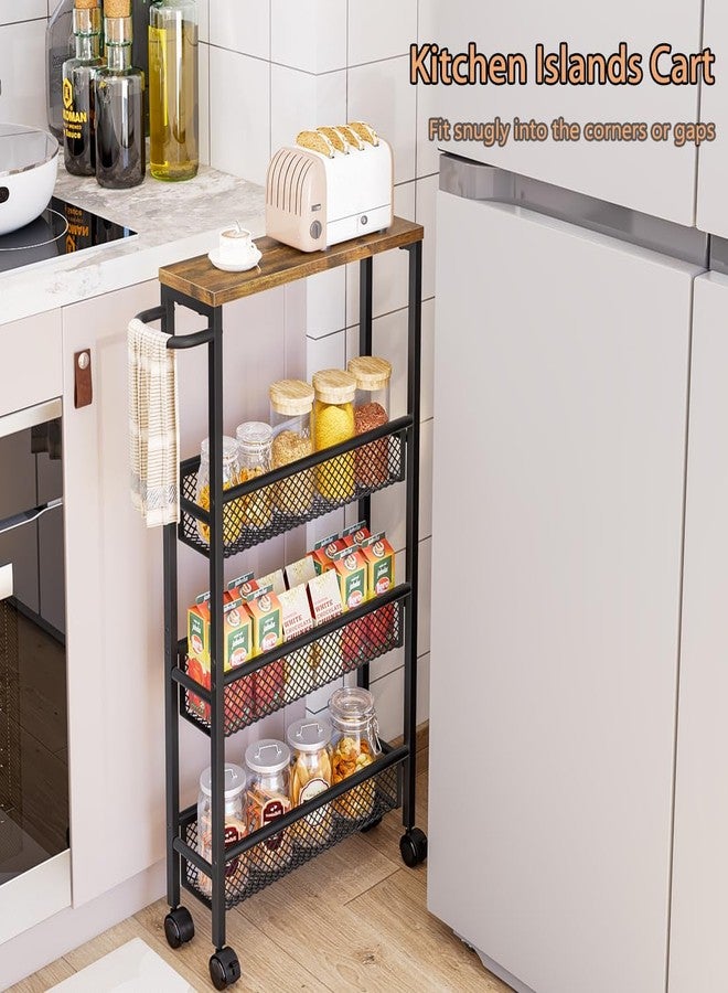 AZERPIAN Slim Rolling Cart 4 Tier Narrow Storage Cart on Wheels with MDF Board Top and Metal Handle for Small Space Kitchen Living Room Home Office Pantry Bathroom Laundry Room(16.54×5.12×30.31 inch) - Image 2