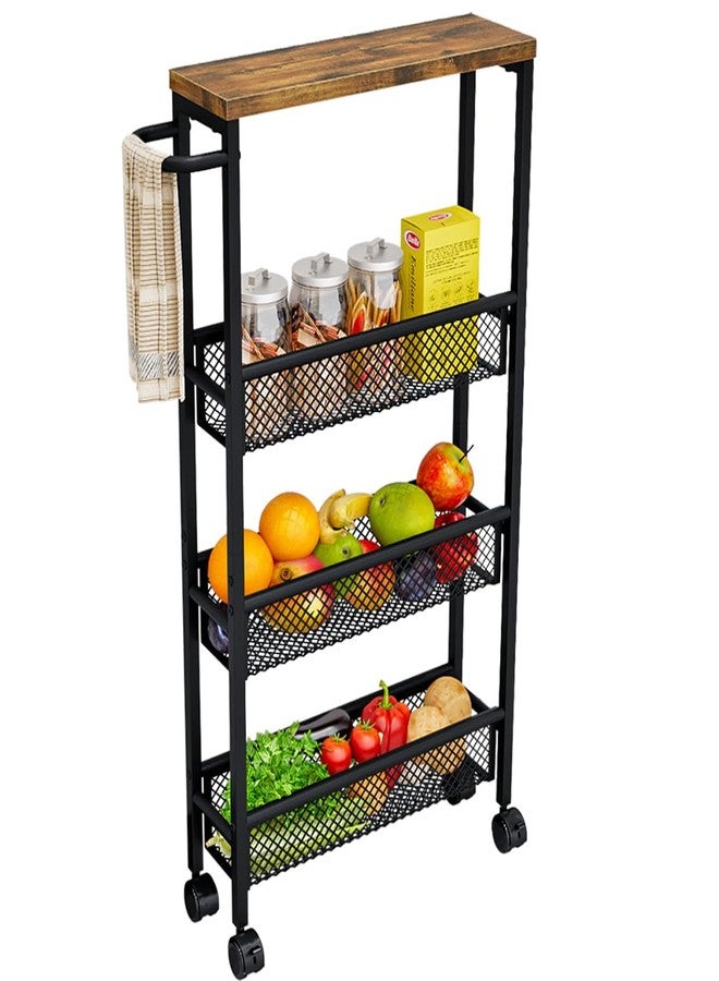AZERPIAN Slim Rolling Cart 4 Tier Narrow Storage Cart on Wheels with MDF Board Top and Metal Handle for Small Space Kitchen Living Room Home Office Pantry Bathroom Laundry Room(16.54×5.12×30.31 inch) - Image 1