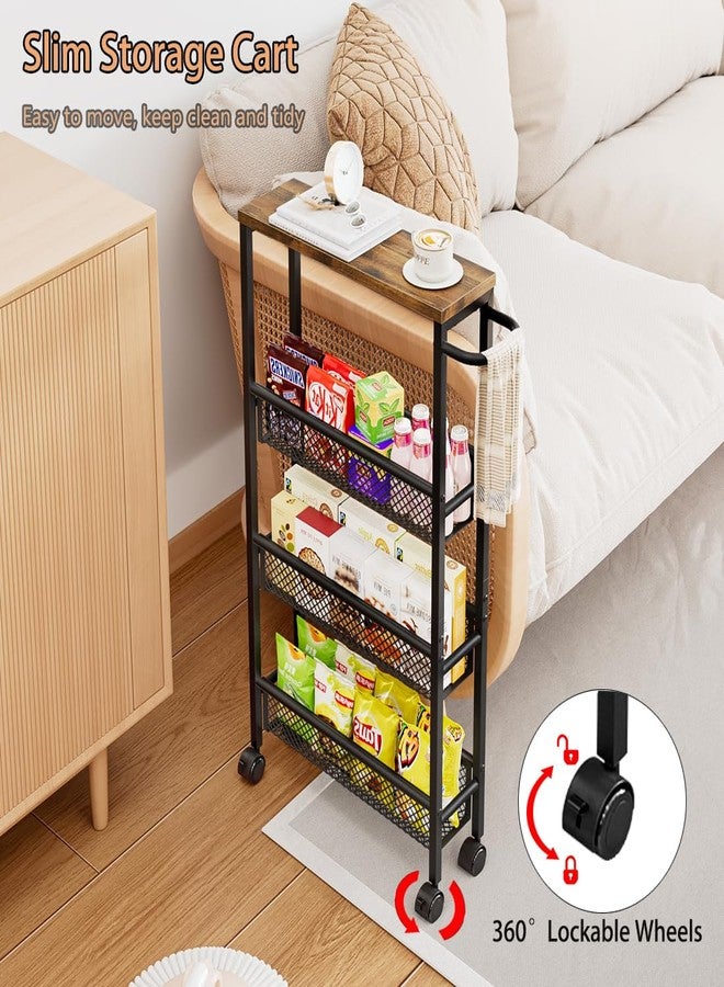 AZERPIAN Slim Rolling Cart 4 Tier Narrow Storage Cart on Wheels with MDF Board Top and Metal Handle for Small Space Kitchen Living Room Home Office Pantry Bathroom Laundry Room(16.54×5.12×30.31 inch) - Image 4