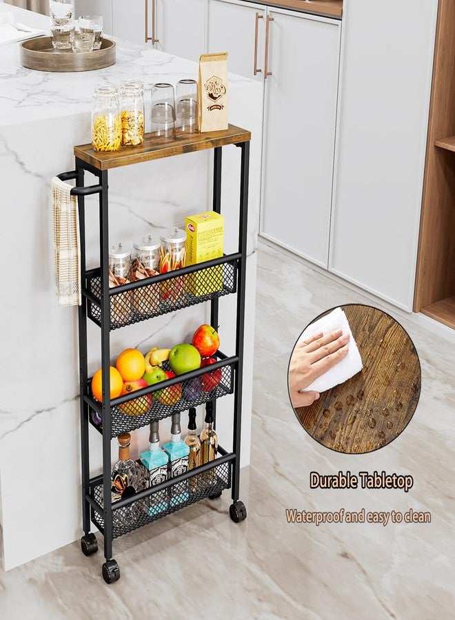 AZERPIAN Slim Rolling Cart 4 Tier Narrow Storage Cart on Wheels with MDF Board Top and Metal Handle for Small Space Kitchen Living Room Home Office Pantry Bathroom Laundry Room(16.54×5.12×30.31 inch) - Image 3