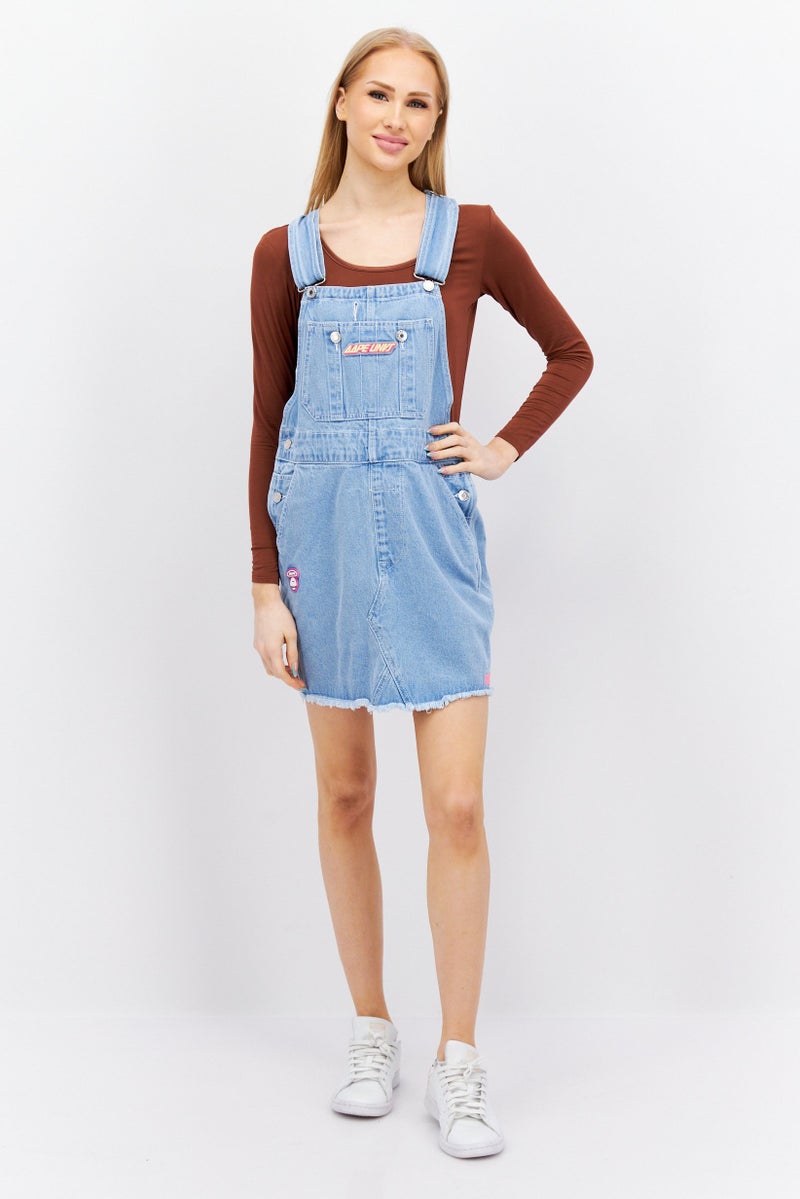 Aape By A Bathing Ape Women Embroidered Logo Washed Denim Mini Dress, White - Image 3