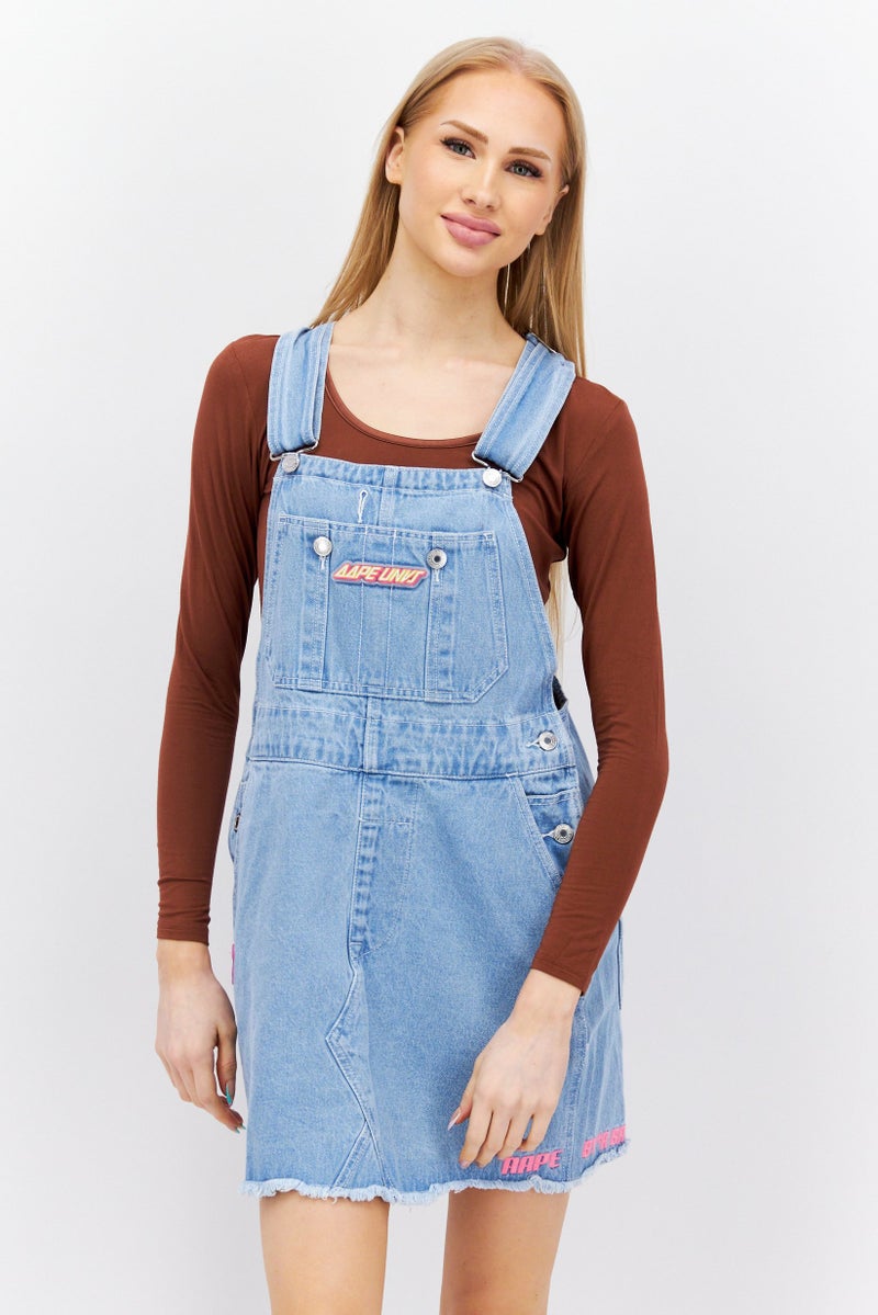 Aape By A Bathing Ape Women Embroidered Logo Washed Denim Mini Dress, White - Image 1