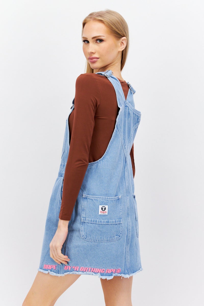 Aape By A Bathing Ape Women Embroidered Logo Washed Denim Mini Dress, White - Image 2