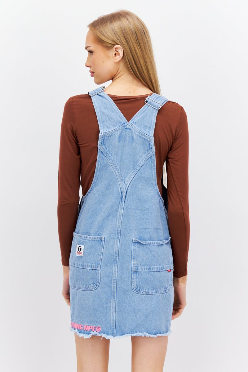 Aape By A Bathing Ape Women Embroidered Logo Washed Denim Mini Dress, White - Image 4